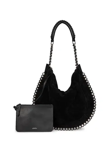 Isabel Marant Women's Oskan Eyelet-Trim Suede Hobo Bag - Black Silver | Thumbnail 4