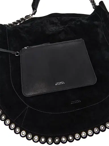 Isabel Marant Women's Oskan Eyelet-Trim Suede Hobo Bag - Black Silver | Thumbnail 5