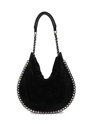 Isabel Marant Women's Oskan Eyelet-Trim Suede Hobo Bag - Black Silver | Thumbnail 1
