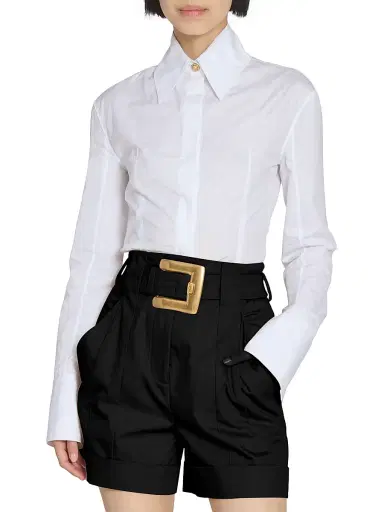 Balmain Women's Fitted Cotton Poplin Shirt - Blanc Optique | Thumbnail 3 Balmain Women's Fitted Cotton Poplin Shirt - Blanc Optique | Thumbnail 3