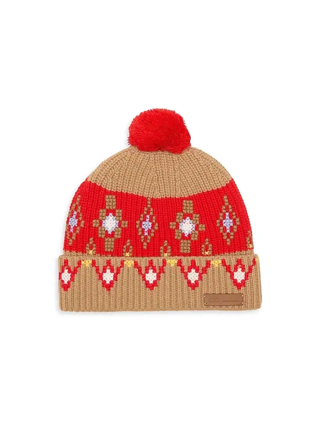 AMI Paris Men's Intarsia-Knit Wool Beanie - Camel Red