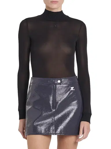 Courrèges Women's Reedition 2nd Skin Sheer Turtleneck Top - Black | Thumbnail 3