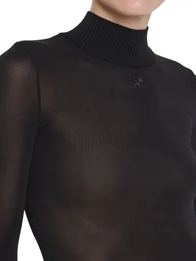 Courrèges Women's Reedition 2nd Skin Sheer Turtleneck Top - Black | Thumbnail 6