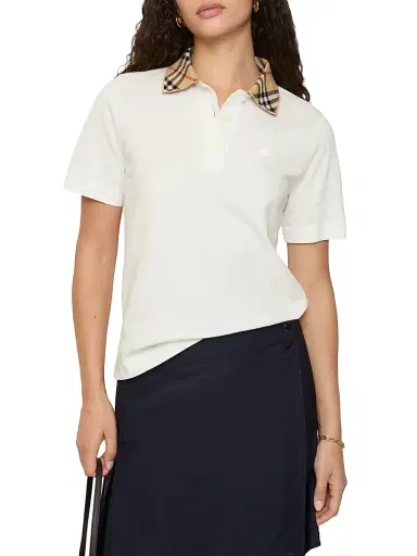 Burberry Women's Imogen Check-Collar Polo Shirt - Chalk - Size XXS | Thumbnail 2 Burberry Women's Imogen Check-Collar Polo Shirt - Chalk - Size XXS | Thumbnail 2