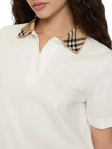 Burberry Women's Imogen Check-Collar Polo Shirt - Chalk - Size XXS | Thumbnail 3 Burberry Women's Imogen Check-Collar Polo Shirt - Chalk - Size XXS | Thumbnail 3