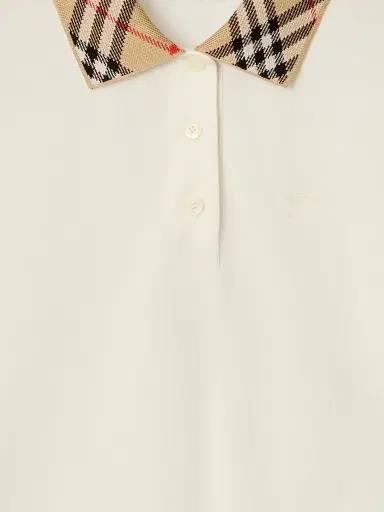 Burberry Women's Imogen Check-Collar Polo Shirt - Chalk - Size XXS | Thumbnail 4 Burberry Women's Imogen Check-Collar Polo Shirt - Chalk - Size XXS | Thumbnail 4