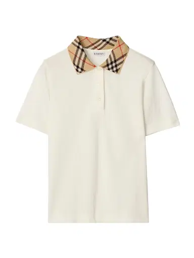 Burberry Women's Imogen Check-Collar Polo Shirt - Chalk - Size XXS | Thumbnail 1 Burberry Women's Imogen Check-Collar Polo Shirt - Chalk - Size XXS | Thumbnail 1