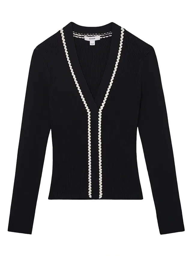 Reiss Women's Lauri Craft-Stitch Top - Navy