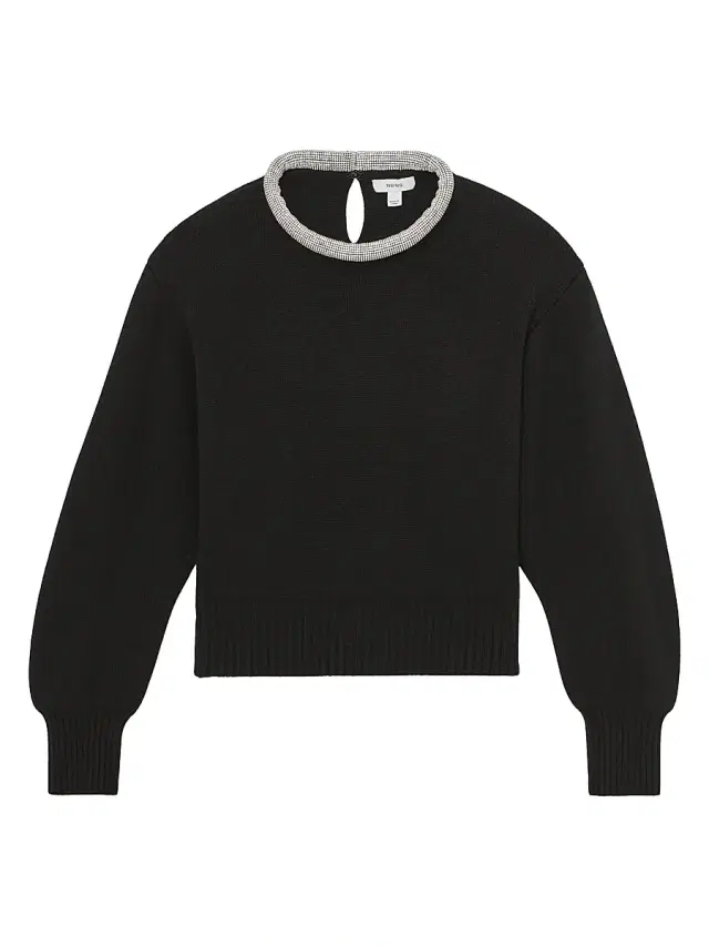 Reiss Women's Crissie Embellished Necklace-Trim Knit Sweater - Black