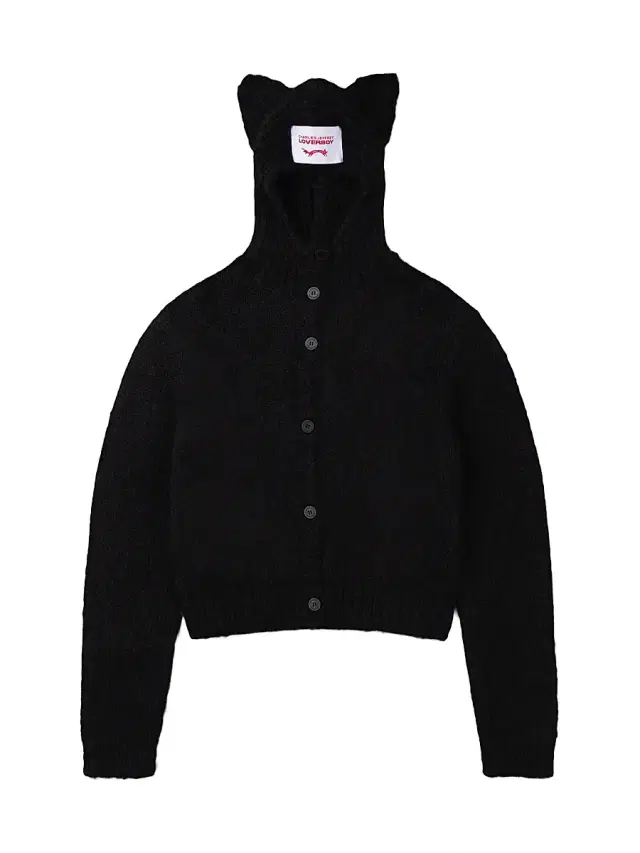 Charles Jeffrey Loverboy Men's Ears Balaclava Wool-Blend Cardigan - Black