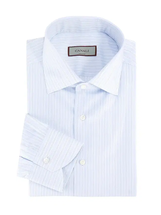 Men's Striped Cotton Dress Shirt - Light Blue