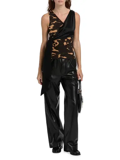 Nanushka Women's Grow Neca Draped Printed Top - Midnight Mocha Apricot Black | Thumbnail 2