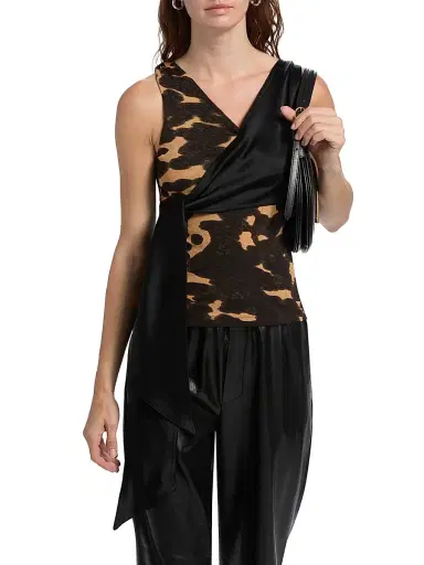 Nanushka Women's Grow Neca Draped Printed Top - Midnight Mocha Apricot Black | Thumbnail 3