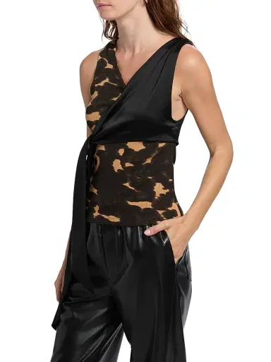 Nanushka Women's Grow Neca Draped Printed Top - Midnight Mocha Apricot Black | Thumbnail 4