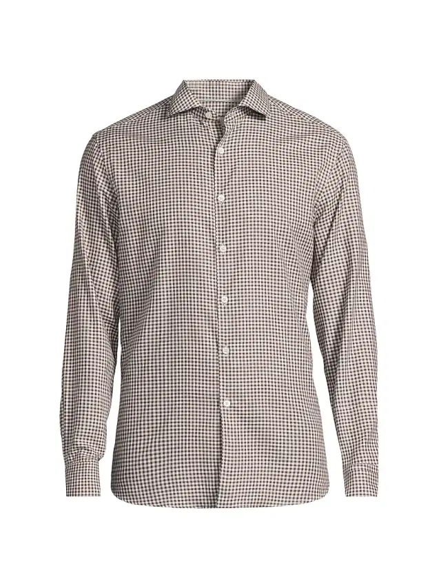 Canali Men's Modern-Fit Checked Cotton Button-Front Sport Shirt - Brown
