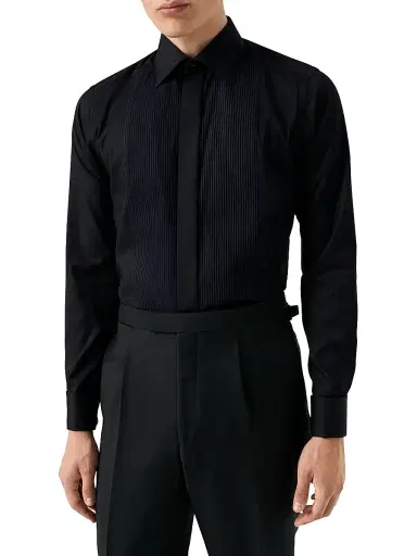 Eton Men's Contemporary Fit Plissé Shirt - Black - Size 18 | Thumbnail 3