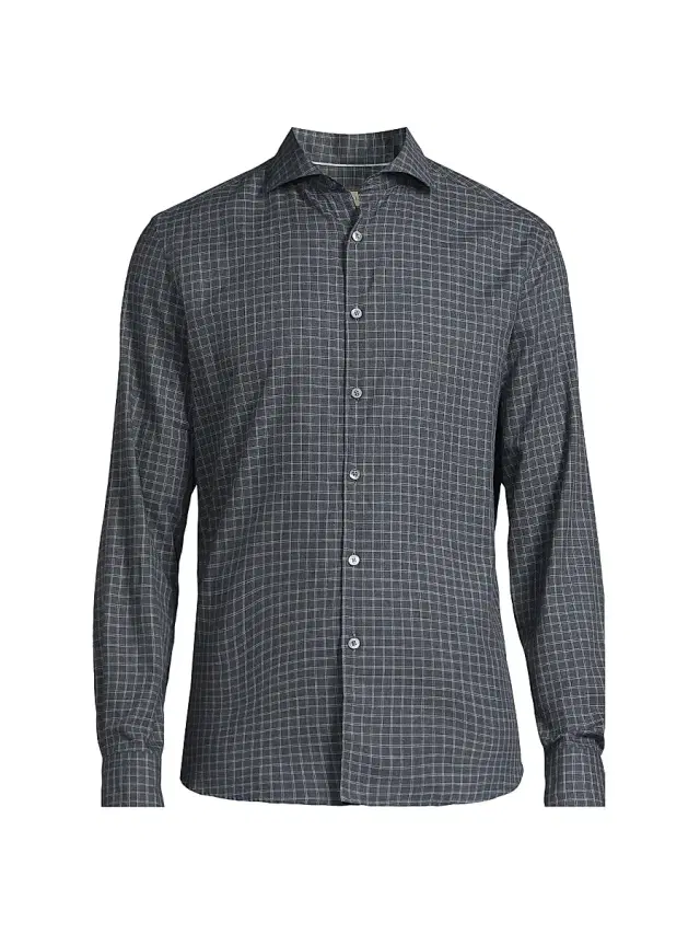 Men's Checked Cotton Button-Front Sport Shirt - Blue