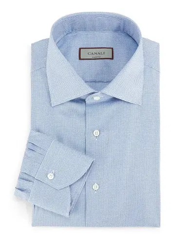 Canali Men's Micro Houndstooth Cotton Dress Shirt - Blue | Thumbnail 1