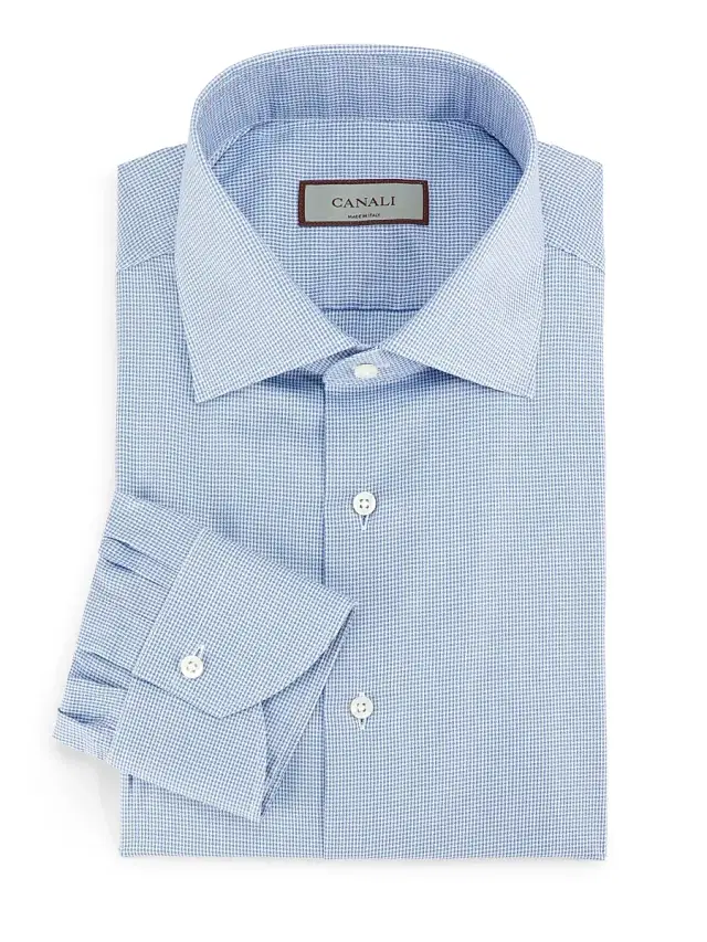 Men's Micro Houndstooth Cotton Dress Shirt - Blue