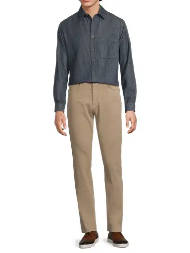 Canali Men's Cotton Melange Denim Button-Front Shirt - Dark Blue - Size Medium | Thumbnail 2