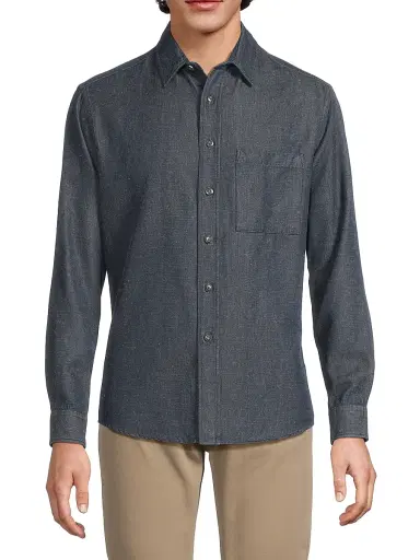 Canali Men's Cotton Melange Denim Button-Front Shirt - Dark Blue - Size Medium | Thumbnail 3