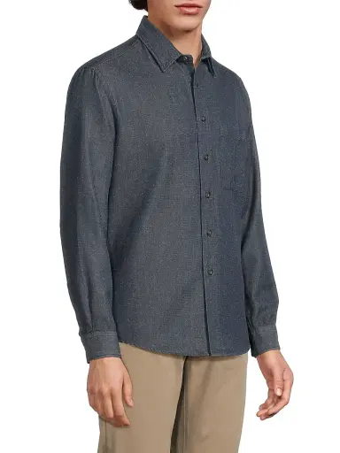 Canali Men's Cotton Melange Denim Button-Front Shirt - Dark Blue - Size Medium | Thumbnail 4