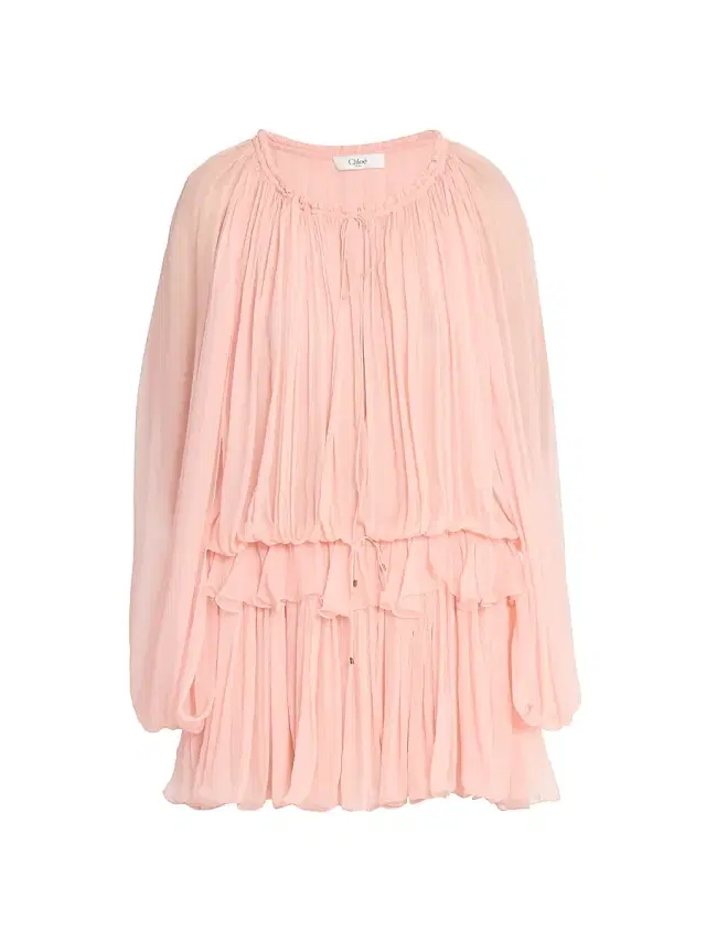 Chloé Women's Shirred Silk Ruffle Minidress - Tan Rose