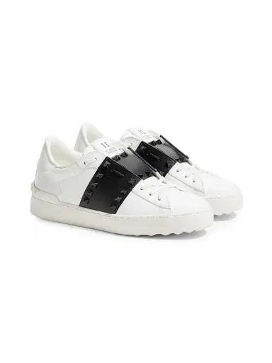 Valentino Garavani Women's Rockstud Untitled Sneakers in Calfskin Leather - White Black - Size 4.5 | Thumbnail 2