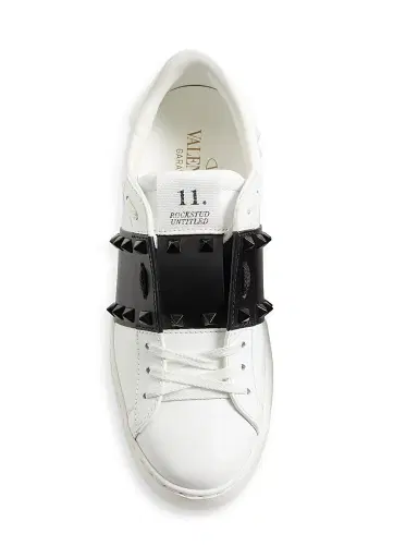 Valentino Garavani Women's Rockstud Untitled Sneakers in Calfskin Leather - White Black - Size 4.5 | Thumbnail 4