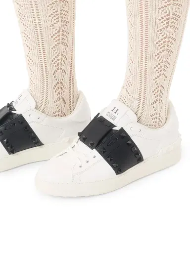 Valentino Garavani Women's Rockstud Untitled Sneakers in Calfskin Leather - White Black - Size 4.5 | Thumbnail 8