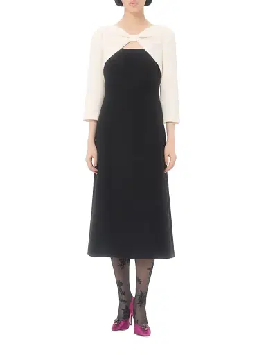Valentino Garavani Women's Crepe Couture Midi Dress - Black Ivory - Size 2 | Thumbnail 2 Valentino Garavani Women's Crepe Couture Midi Dress - Black Ivory - Size 2 | Thumbnail 2