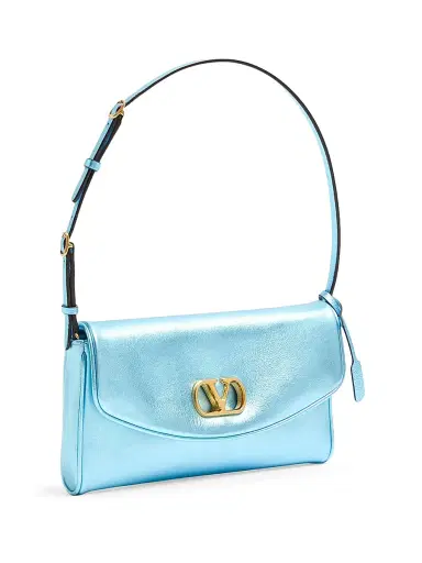Valentino Garavani Women's DeVain Small Shoulder Bag in Laminated Nappa Leather - Azure | Thumbnail 2 Valentino Garavani Women's DeVain Small Shoulder Bag in Laminated Nappa Leather - Azure | Thumbnail 2