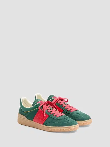 Valentino Garavani Men's Upvillage Low Top Sneaker in Split Leather and Calfskin Nappa Leather - Green Red - Size 5 | Thumbnail 2
