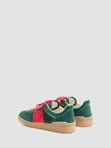 Valentino Garavani Men's Upvillage Low Top Sneaker in Split Leather and Calfskin Nappa Leather - Green Red - Size 5 | Thumbnail 3