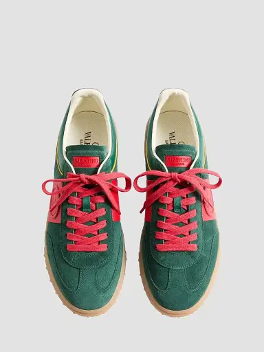 Valentino Garavani Men's Upvillage Low Top Sneaker in Split Leather and Calfskin Nappa Leather - Green Red - Size 5 | Thumbnail 4