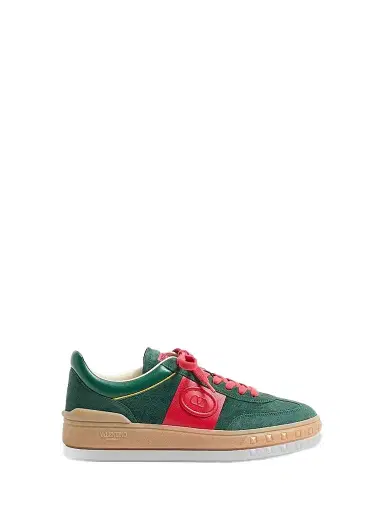 Valentino Garavani Men's Upvillage Low Top Sneaker in Split Leather and Calfskin Nappa Leather - Green Red - Size 5 | Thumbnail 1