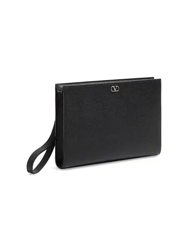 Valentino Garavani Men's VLogo Signature Grainy Calfskin Pouch - Black | Thumbnail 4