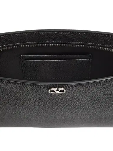 Valentino Garavani Men's VLogo Signature Grainy Calfskin Pouch - Black | Thumbnail 7
