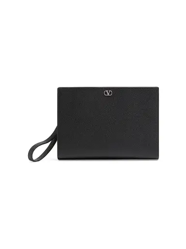 Valentino Garavani Men's VLogo Signature Grainy Calfskin Pouch - Black | Thumbnail 1