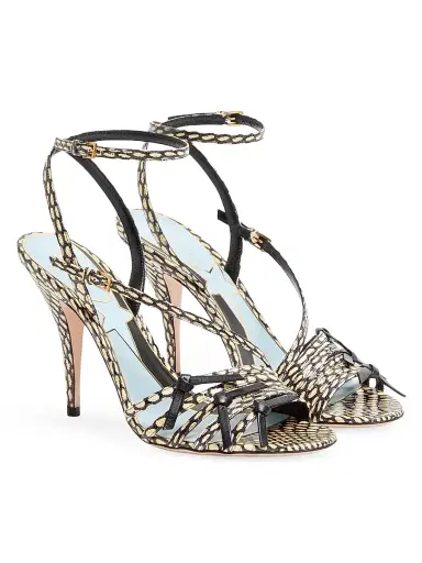 Valentino Garavani Women's Nodine Elaphe 100MM Sandals - Ivory Black - Size 9.5 | Thumbnail 2 Valentino Garavani Women's Nodine Elaphe 100MM Sandals - Ivory Black - Size 9.5 | Thumbnail 2