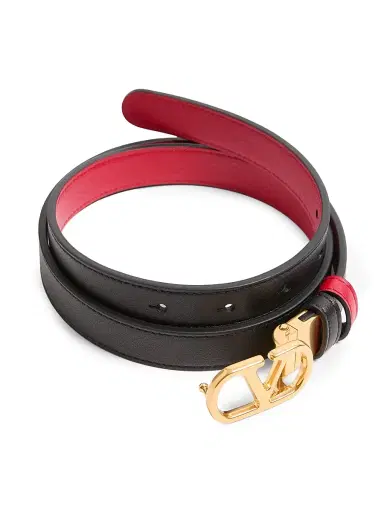 Valentino Garavani Women's VLogo Signature Reversible Shiny Calfskin Belt 20MM - Black Pure Red - Size XS | Thumbnail 3