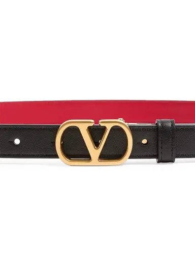 Valentino Garavani Women's VLogo Signature Reversible Shiny Calfskin Belt 20MM - Black Pure Red - Size XS | Thumbnail 5