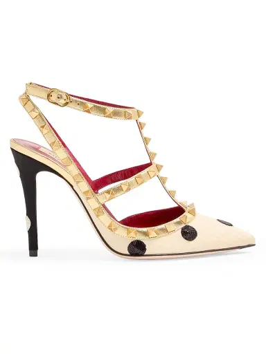 Valentino Garavani Women's Rockstud 100MM Pumps with Plus De Pois Embroidery - Butter Black - Size 7.5 | Thumbnail 1 Valentino Garavani Women's Rockstud 100MM Pumps with Plus De Pois Embroidery - Butter Black - Size 7.5 | Thumbnail 1