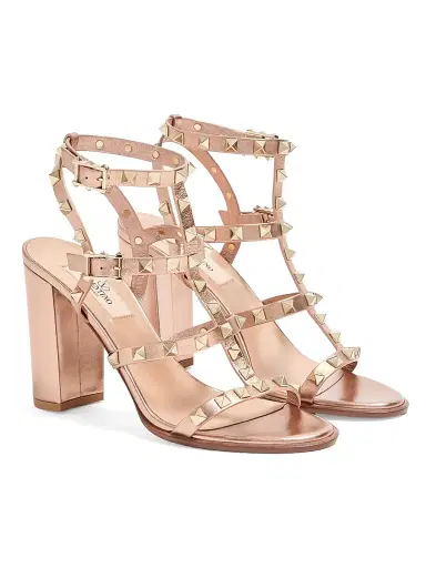 Valentino Garavani Women's Rockstud 90MM Laminated Calfskin Sandals with Straps - Rose Cannelle - Size 12 | Thumbnail 2