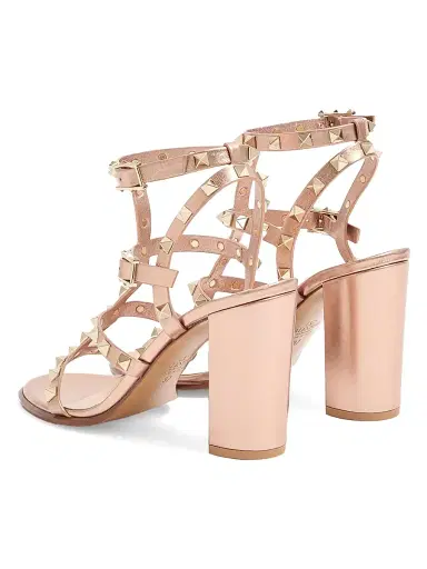 Valentino Garavani Women's Rockstud 90MM Laminated Calfskin Sandals with Straps - Rose Cannelle - Size 12 | Thumbnail 3
