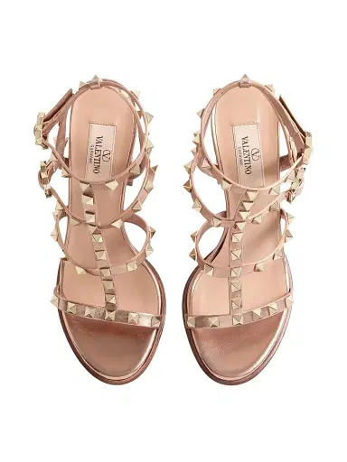 Valentino Garavani Women's Rockstud 90MM Laminated Calfskin Sandals with Straps - Rose Cannelle - Size 12 | Thumbnail 4