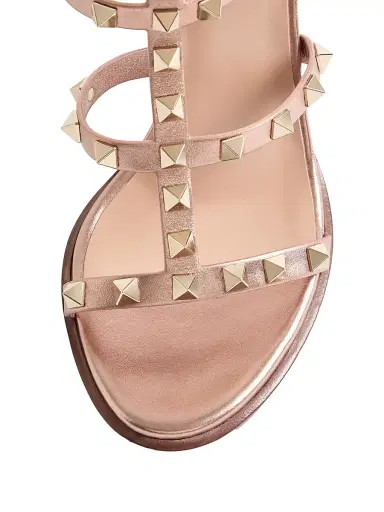 Valentino Garavani Women's Rockstud 90MM Laminated Calfskin Sandals with Straps - Rose Cannelle - Size 12 | Thumbnail 6