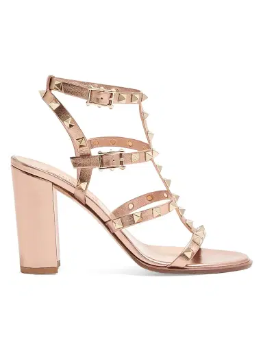 Valentino Garavani Women's Rockstud 90MM Laminated Calfskin Sandals with Straps - Rose Cannelle - Size 12 | Thumbnail 1