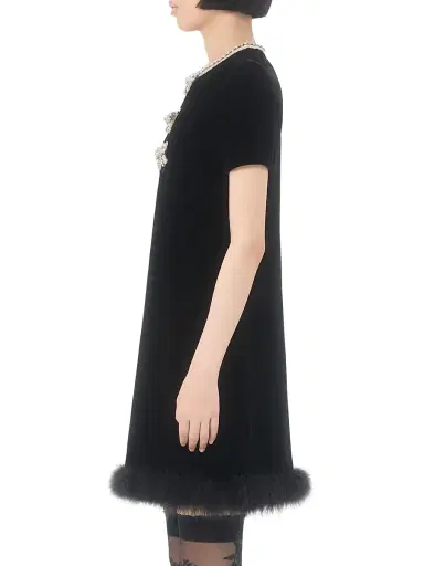 Valentino Garavani Women's Short Dress in Embroidered Sablé Velvet | Thumbnail 3 Valentino Garavani Women's Short Dress in Embroidered Sablé Velvet | Thumbnail 3