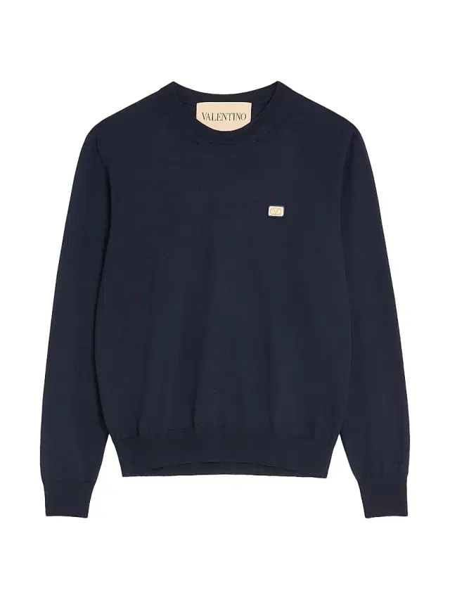 Men's Wool Sweater with Vlogo Patch - Navy